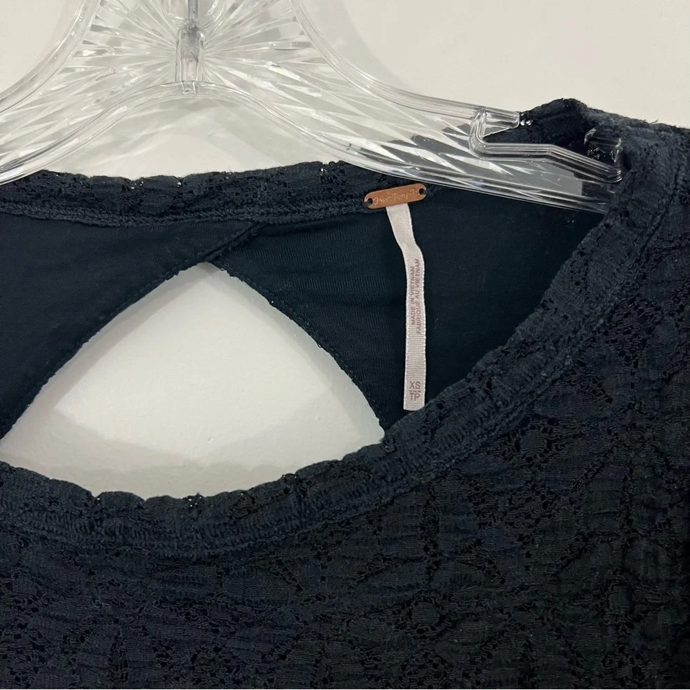 Free People Tea Time Top in Black Size XS Long Sleeve Blouse Lace